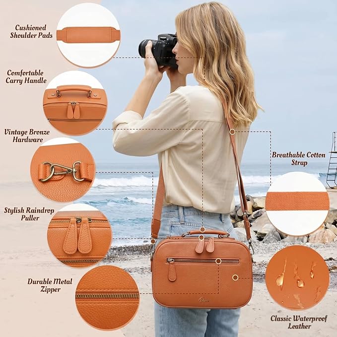 Camera Sling Bag, Waterproof PU Leather Crossbody Camere Bag