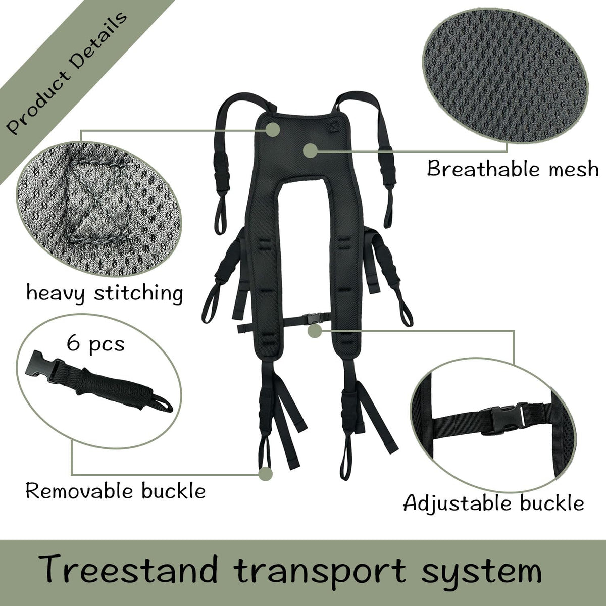 Tree Stand Backpack Straps Treestand Transport System Lightweight Universal Climber Carrier Shoulder System Comfortable Deer Hunting Climbing Carrying Pack Fits Most Tree Stands Black