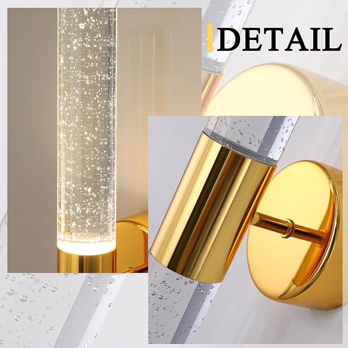 Gold Wall Sconces Set of 2 LED Modern Sconces Dining Room Wall Lighting 10W 3000K LED Wall Lights Crystal Hardwired Wall Light Fixtures for Living Room Bedroom Bathroom Hallway