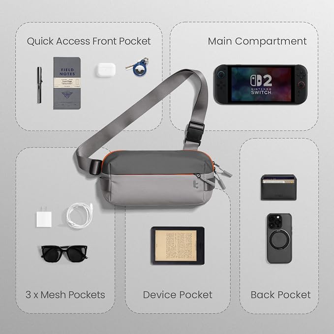 tomtoc Compact EDC Sling Bag 3L-10L, Minimalist Crossbody Bag Chest Shoulder