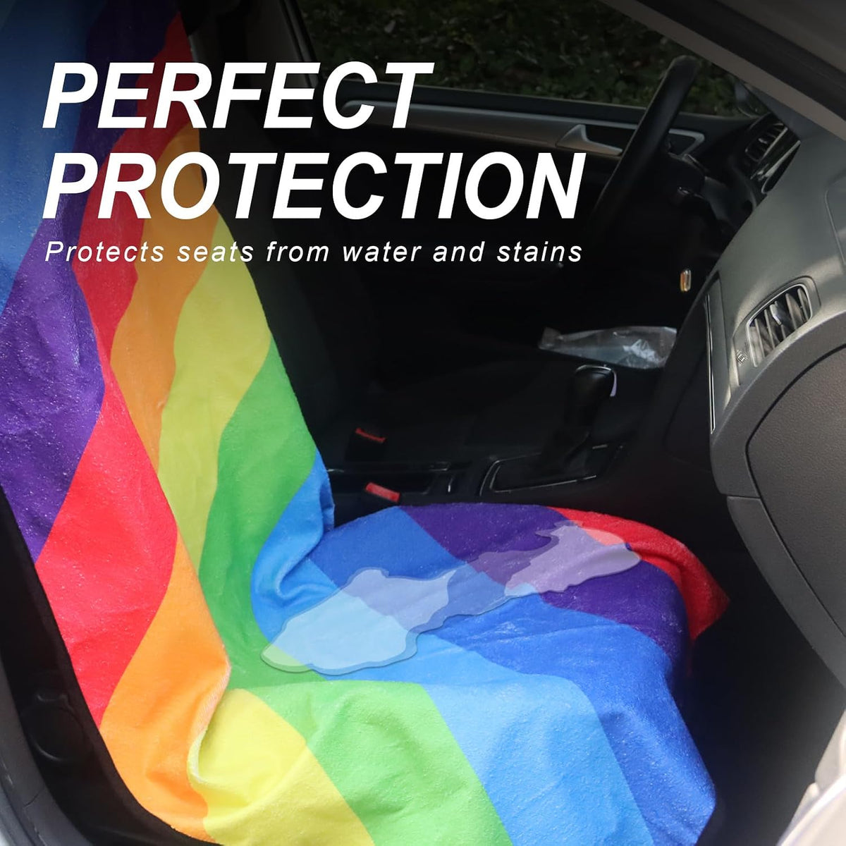 Sweat Towel Car Seat Cover Protector Front Seats for Gym Workout, Running, Swimming, Beach and Hiking, Waterproof Universal Seat Cover for Car, Trucks, Van & SUV (1, Rainbow, Front)
