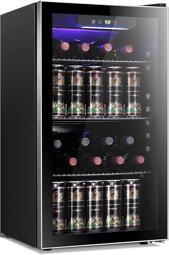 Antarctic Star Wine Cooler Cabinet Beverage Refrigerator 3.2cu.ft Black | 26 Bottle 130 Can capacity for wine, beer and soda, Clear Glass Door, Quiet, Digtal temp control, for home, office and bar