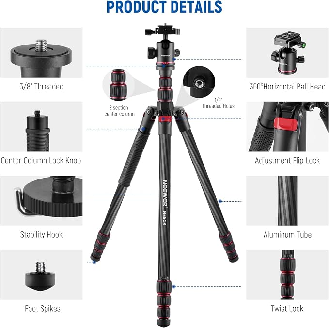 NEEWER Upgraded 80.7" Carbon Fiber Camera Tripod Monopod