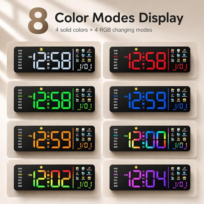 Hoifen Clock with Day and Date for Seniors, Remote Control, Night Light