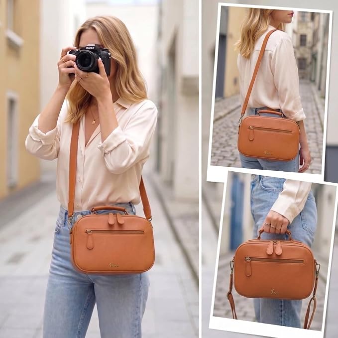 Camera Sling Bag, Waterproof PU Leather Crossbody Camere Bag