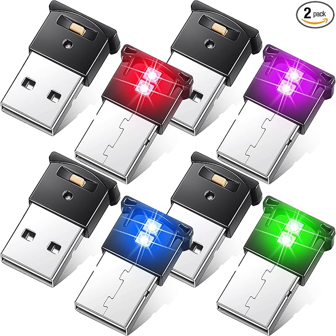 Frienda 2 Pieces Mini USB LED Light, Car LED Interior Lighting 5v Smart USB Atmosphere Light, Laptop Keyboard Office Decoration Night Lamp, Adjustable Brightness, 8 Colors