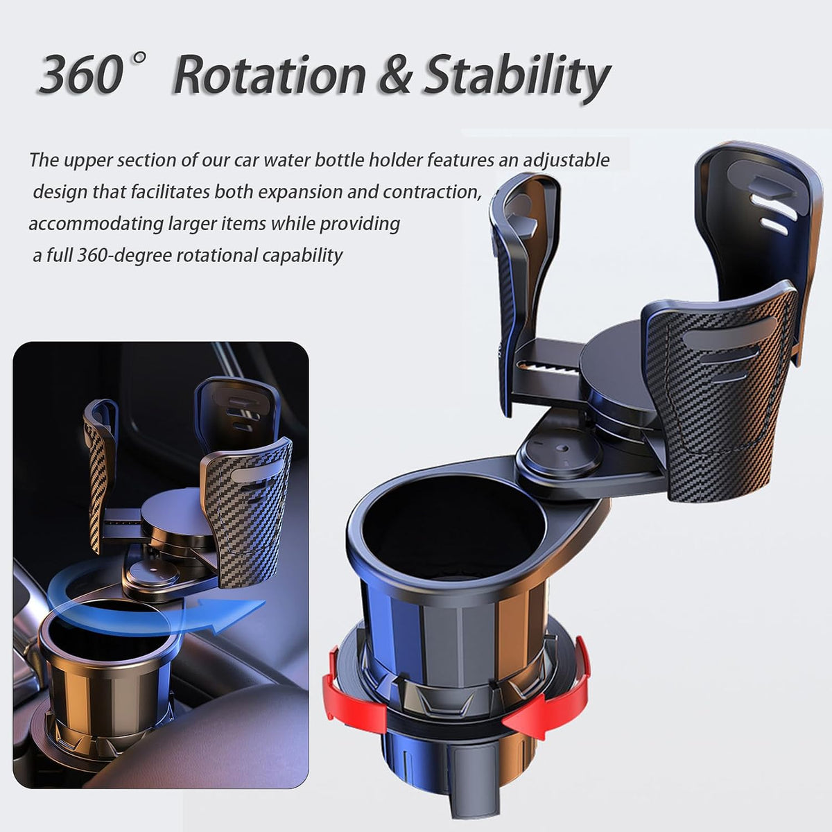 Car Cup Holder Expander for Tesla Model S 2012-2020 2021 2022 2023 2024 2025 2026, Multifunctional 2 in 1 Cup Holder Extender, 360° Rotating Car Drink Holder Adjustable Large Cup Holder