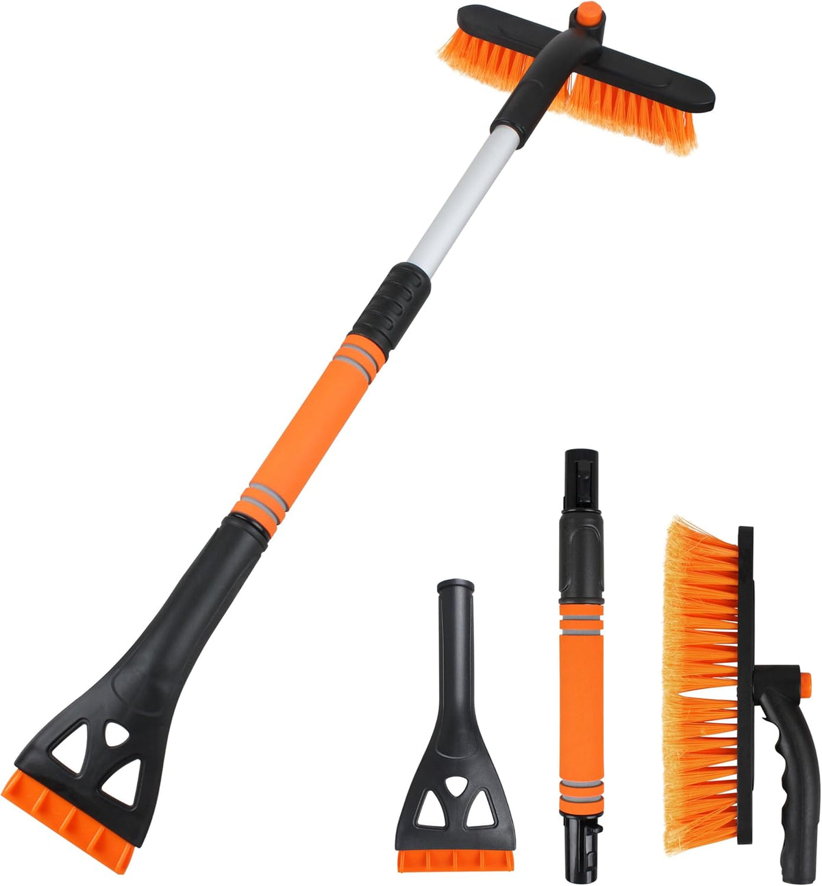 30.7" Snow Brush and Ice Scrapers for Car Windshield Detachable Snow Scrapers with Foam Grip 360° rotatable for Cars, Trucks, SUVs 1Pcs Orange