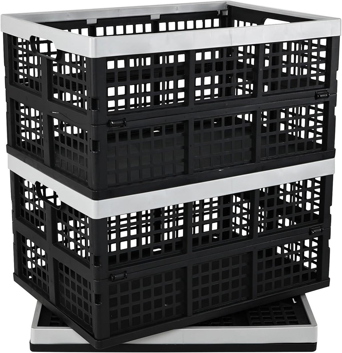 42 L Black Foldable Milk Crates, 3 Pack Large Plastic Storage Crates