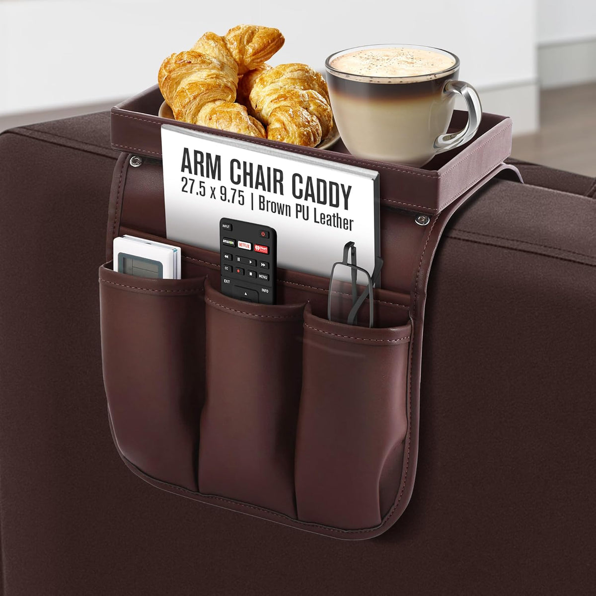 Armchair Caddy, Recliner Accessories, Armrest Organizer, Brown