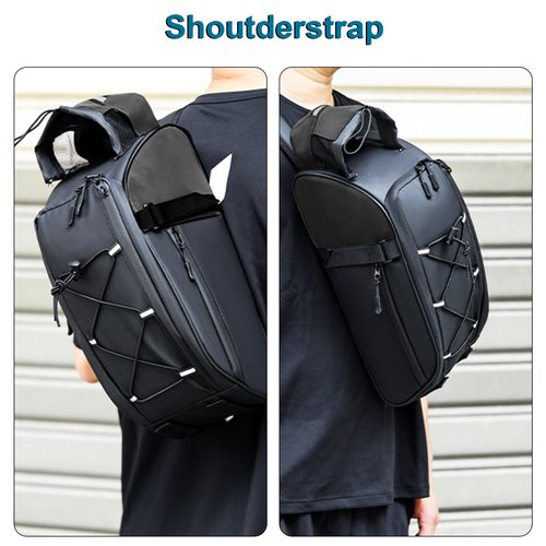 Dreamoon Waterproof Bike Rear Rack Bag, 10L Large Capacity Bicycle Trunk Bag, Reflective Cycling Saddle Panniers with Shoulder Strap, Bike Backseat Bag for Commuter & Outdoor Travel (New-Black)
