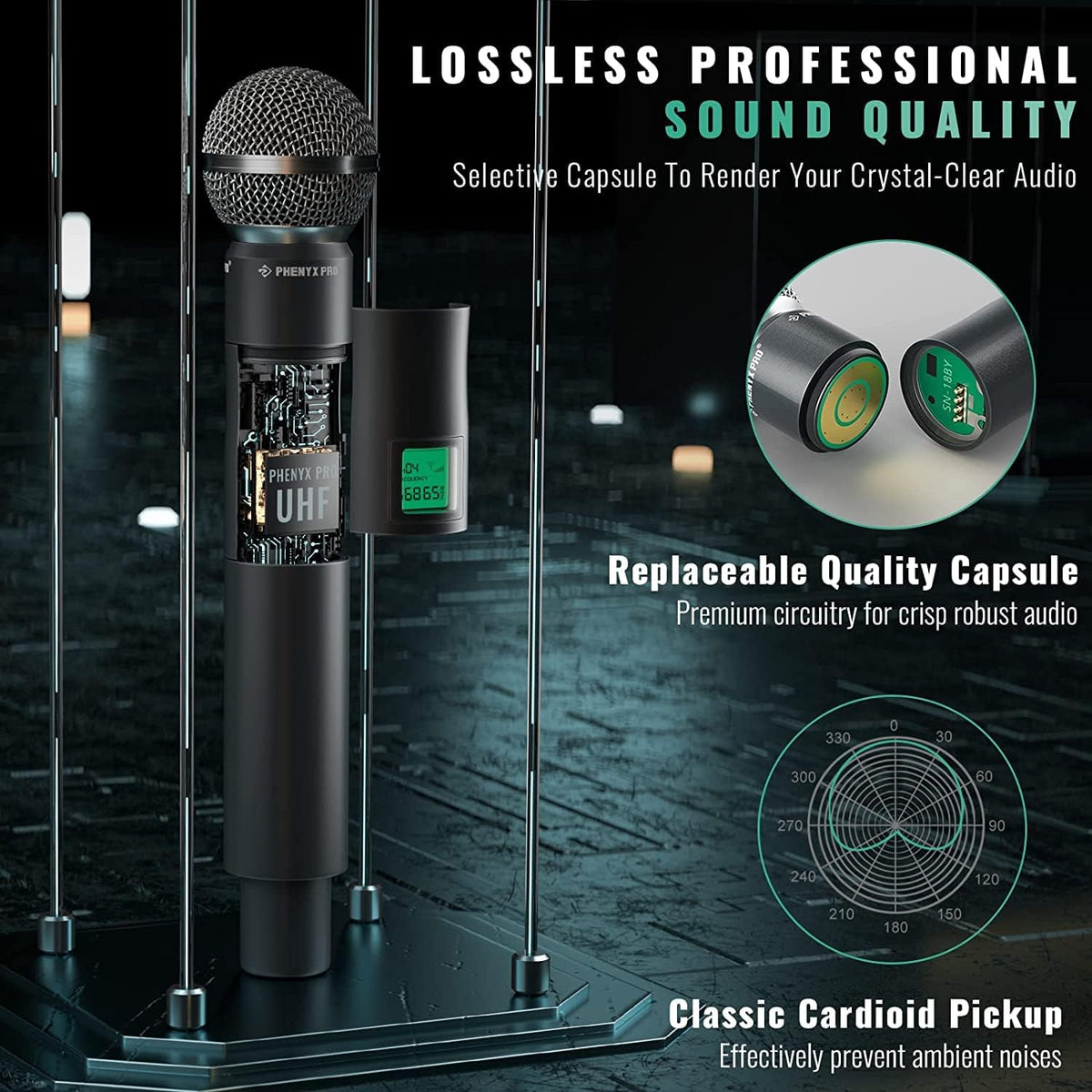 Phenyx Pro Wireless Microphone System PTU-5000-2H2B Bundle with The Customizable Large Size Carrying Case