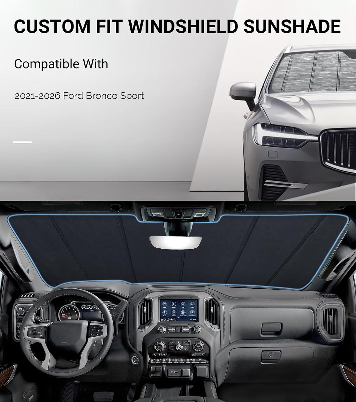 Pigenius Windshield Sunshade for Ford Bronco Sport 2021-2026 Front Window Shade - Metallic