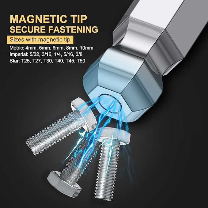 AMTOVL 27-Piece Magnetic Hex Key Set - S2 Steel SAE & Metric Allen Wrenches Set with Ball End Extra-Long T-Handle Design SAE 1/16"-3/8", Metric 1.5-10mm + TORX T10-T50
