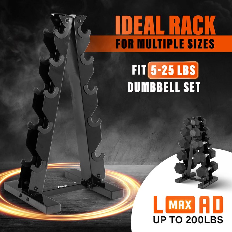 YES4ALL Dumbbell Rack Stand Only, 5 Tier A Frame Weight Rack for 5-25 LB Dumbbells