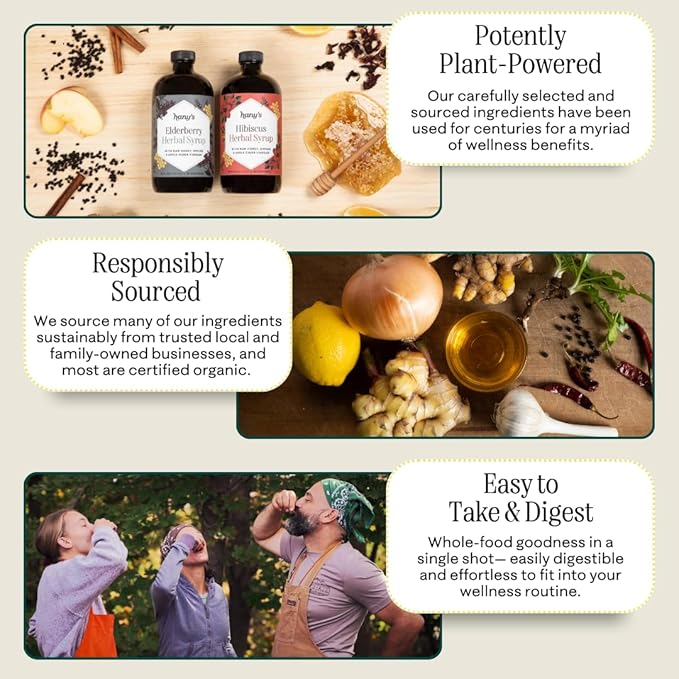 Hany's Harvest Hibiscus Ginger Herbal Syrup – 8 fl oz | All-Natural Wellness Tonic, Apple Cider Vinegar, Ginger, Hibiscus & Lemon | Non-GMO, Gluten-Free, Handcrafted