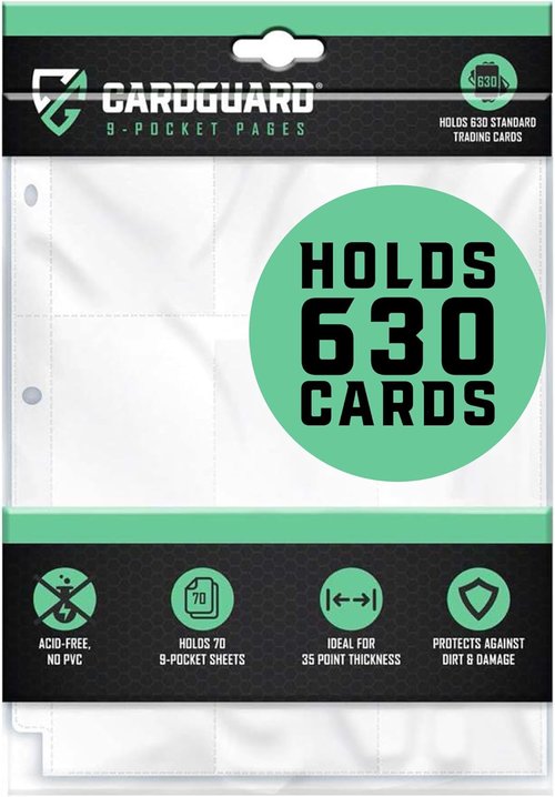 CardGuard 9-Pocket Card Sleeves – 70 Clear PVC-Free Protector Sheets for Pokémon, YuGiOh, MTG & Sports Cards