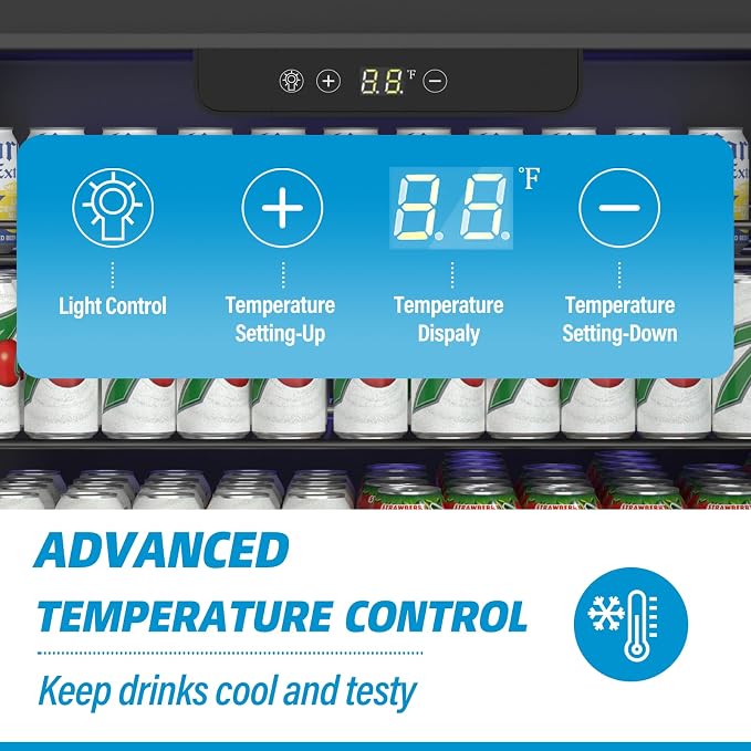 Erivess 24" Fridge 166 Can Wine and Beverage Refrigerator Cooler Glass Door | 5.3 Cu Ft Drink Fridge Large Capacity for Home/Bar with LED Display, Digital Temperature Control, Removable Shelves, Silver