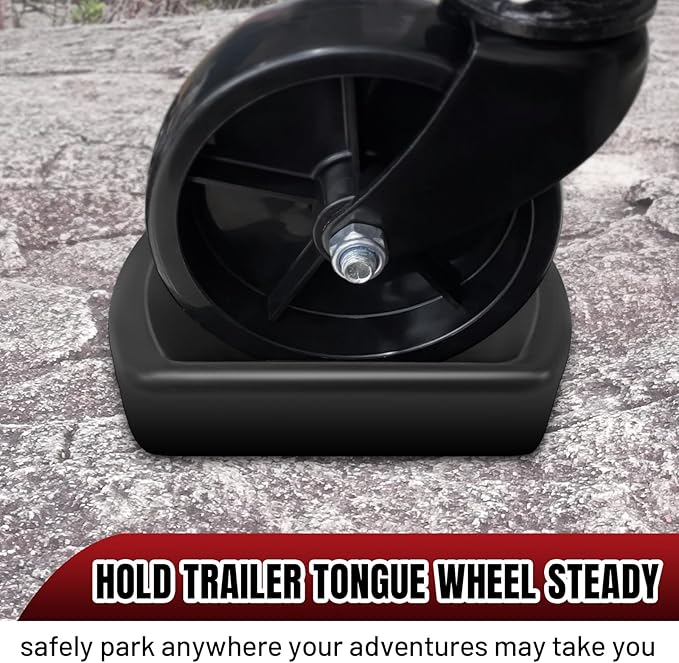 HOXWELL Rubber Wheel Dock for Trailer Tongue Jack, Suit for 8"-10" Castor, Heavy Duty Wheel Dock for Cargo Camper RV Boat Roller Stopper, Caster Chock Easy to Store and Transport, Black(1 Pack)
