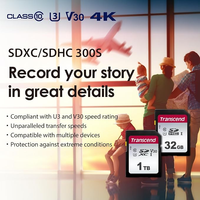 Transcend 512GB SDXC Memory Card, UHS-I U3 V30, 4K UHD & Full HD, Class 10