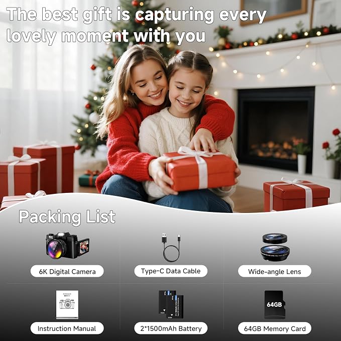 6K Digital Camera for Photography Autofocus, 2026 Upgraded 64MP WiFi Vlogging