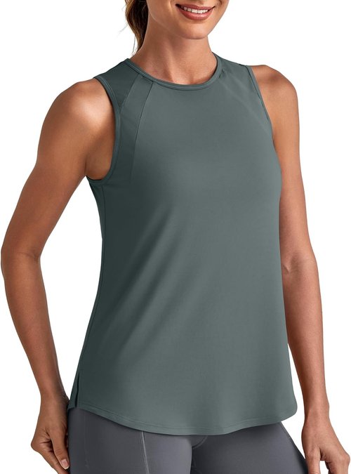 G4Free Athletic Workout Tank - Loose Sleeveless High Neck Summer Shirt for Women | Gray, XL