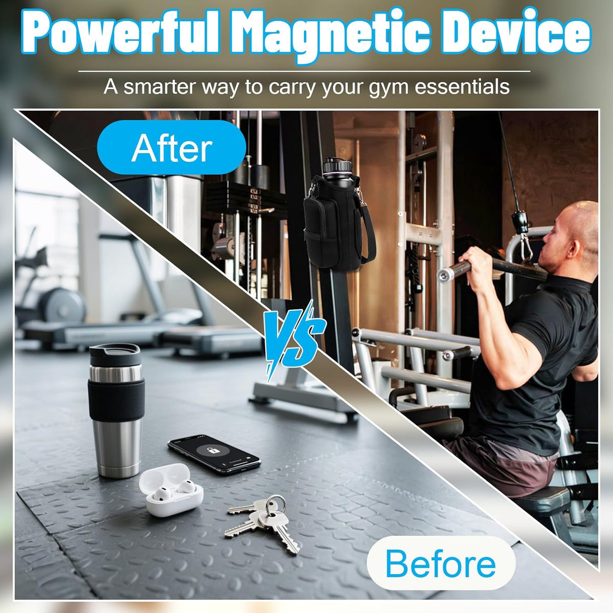 Skiennix Magnetic Gym Bag - Versatile Water Bottle Holder with Strap & Cleaning Brush | Ideal for Travel & Sports
