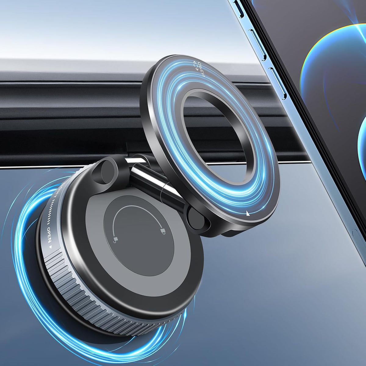 Galundge Vacuum Suction Magnetic Phone Holder, 2026 Upgraded Foldable Retractable Suction Cup Car Phone Mount for Magsafe, 360° Adjustable Magnetic Phone Stand for Cars/Gyms/Mirrors/Smooth Surface
