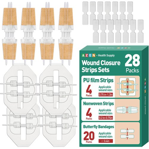 3 Types Butterfly Bandages, 28 Pack Wound Closure Strips, Emergency Laceration Closure Kit, Quick Clot Zip Stitch Wound Closures Device