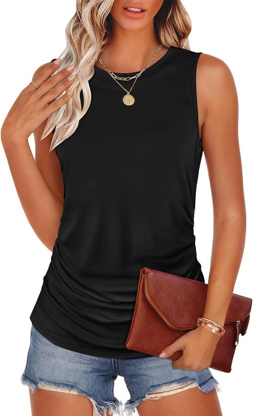 ANRABESS Women's Casual Sleeveless Tank Top - Loose Fit Crewneck Tee for Trendy Summer Outfits