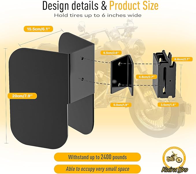 1Pcs E Track Wheel Chock for Motorcycle, Durable Quality E Track Dirt Bike Wheel Chock, E Track Motorcycle Chock Fit Tires Up to 2" to 6" Wide,(Black)