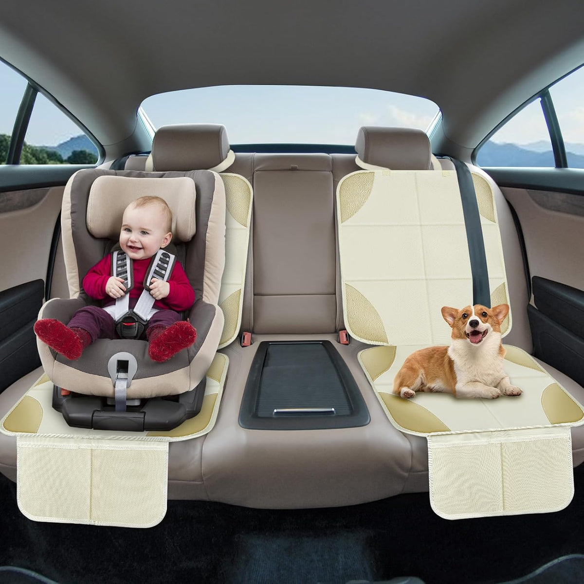 Musclez Car Seat Protectors Carseat Covers, Non-Slip Backing White, 2pcs