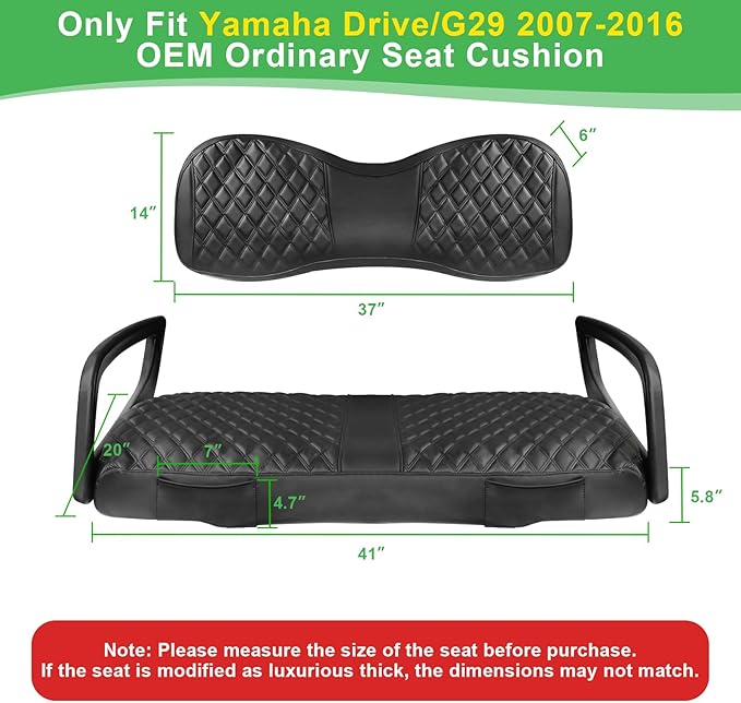 Yamaha Drive/G29 Seat Covers, Golf Cart Front Seat Covers for Yamaha 2007-2016 OEM Ordinary Seat, Thick Vinyl Leather Comfortable/Breathable, No Need Any Tools or Detaching Armrests