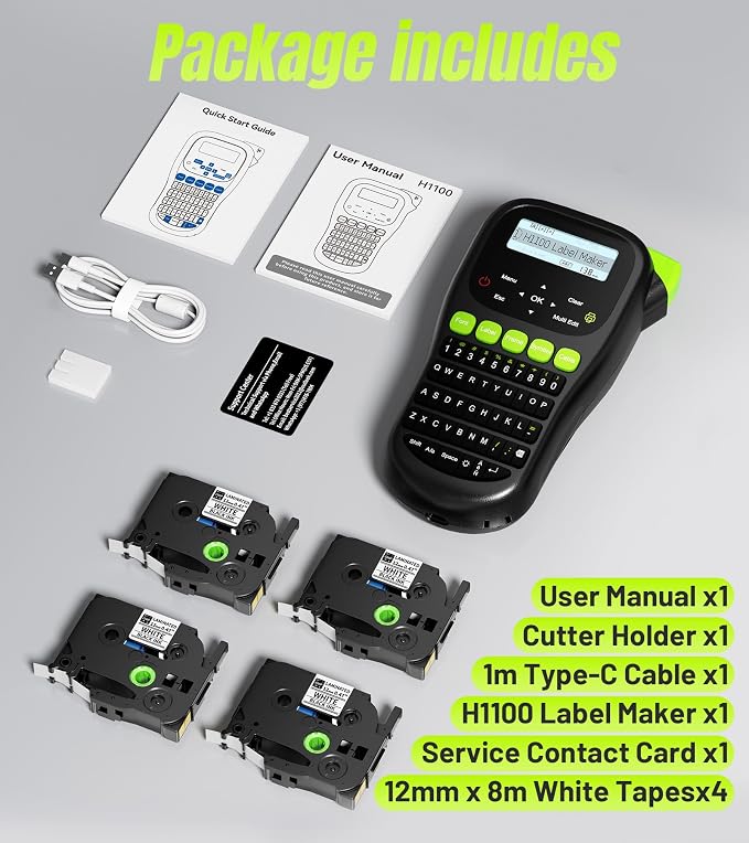 Label Maker Machine with 4 Tapes, Wire Label Maker Waterproof-Labels, Laminated