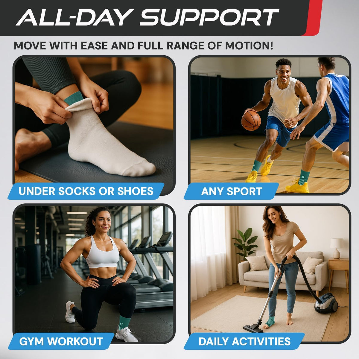 Sleeve Stars Ankle Brace - Compression Support for Sprains & Plantar Fasciitis Relief | Customizable Fit, Turquoise (Pair/M: 10"-12")