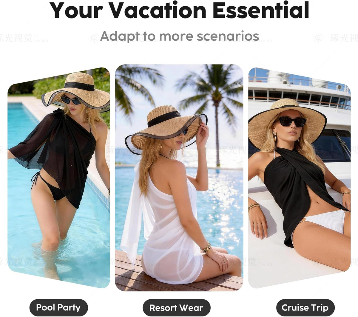 Skiennix Chiffon Sarong Wraps - Sheer Beach Cover-Up for Swimsuit | 2 Pcs One Size Set