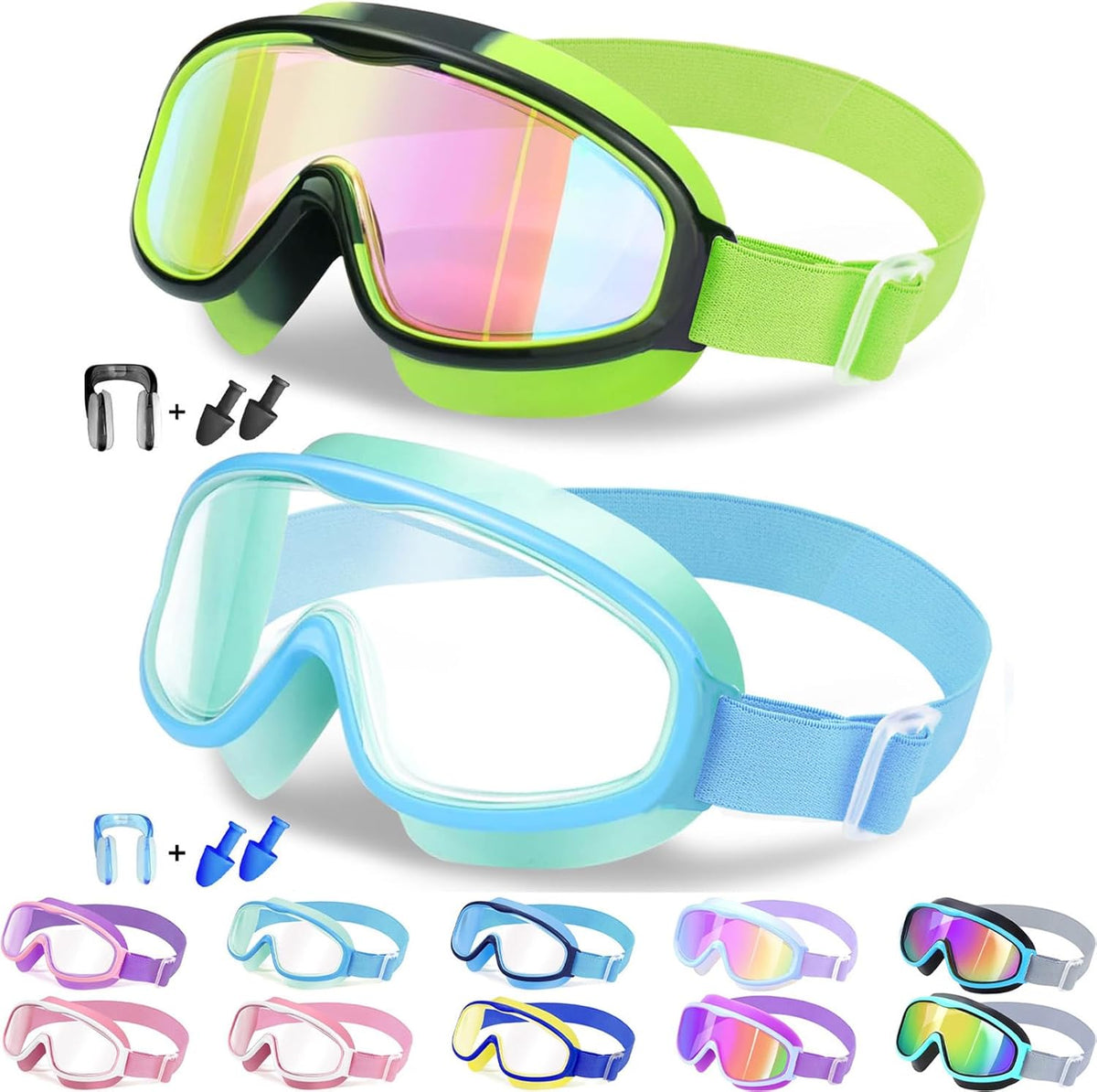 Vvinca Kids Swim Goggles - Anti-Fog, UV Protection, No Leak Design | Comfortable Fabric Strap for Ages 3-14