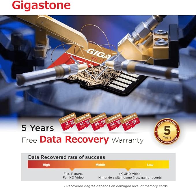 【5-Years Data Recovery】 GIGASTONE 64GB Memory Card 2 Pack 4K Pro Camera