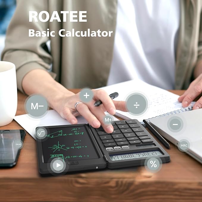 Desk Calculator with Erasable LCD Notepad Calculators ROATEE Desktop Basic