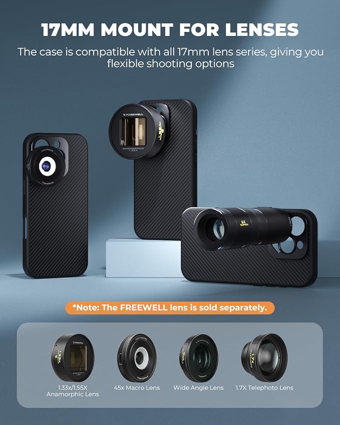FREEWELL Pro Filmmaker Case for iPhone 15 Pro - 17mm Lens Slot & Magnetic