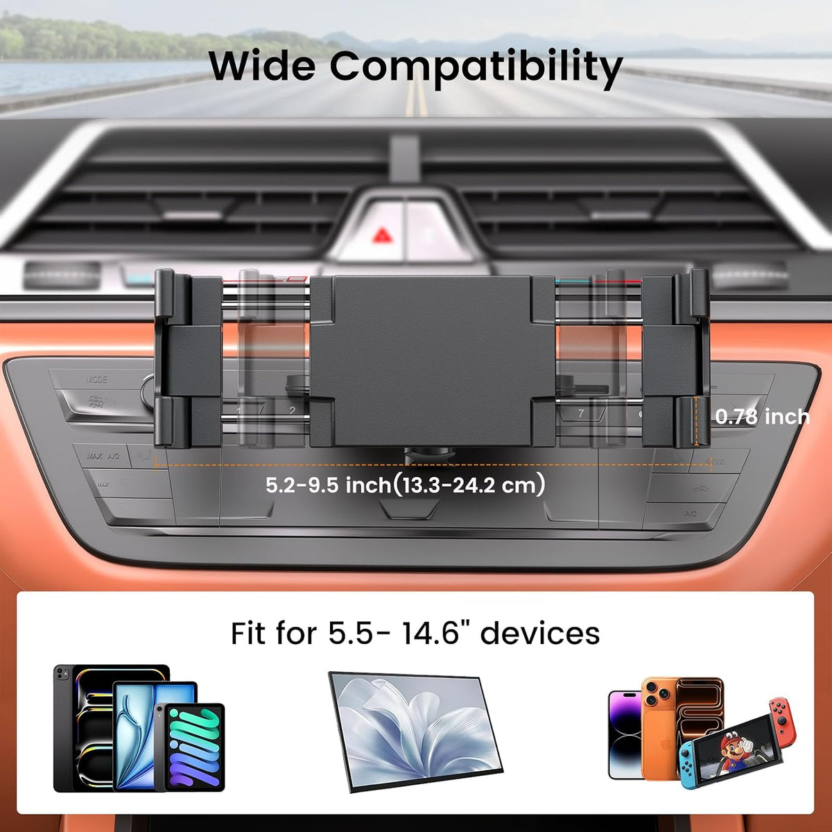PLDHPRO CD Slot Tablet Car Mount for 5.5-14.6'' Devices, Universal iPad Holder for Car, Adjustable CD Player Phone Mount Compatible with iPhone, iPad, Galaxy Tab, Samsung Z fold, Navigation Gadget