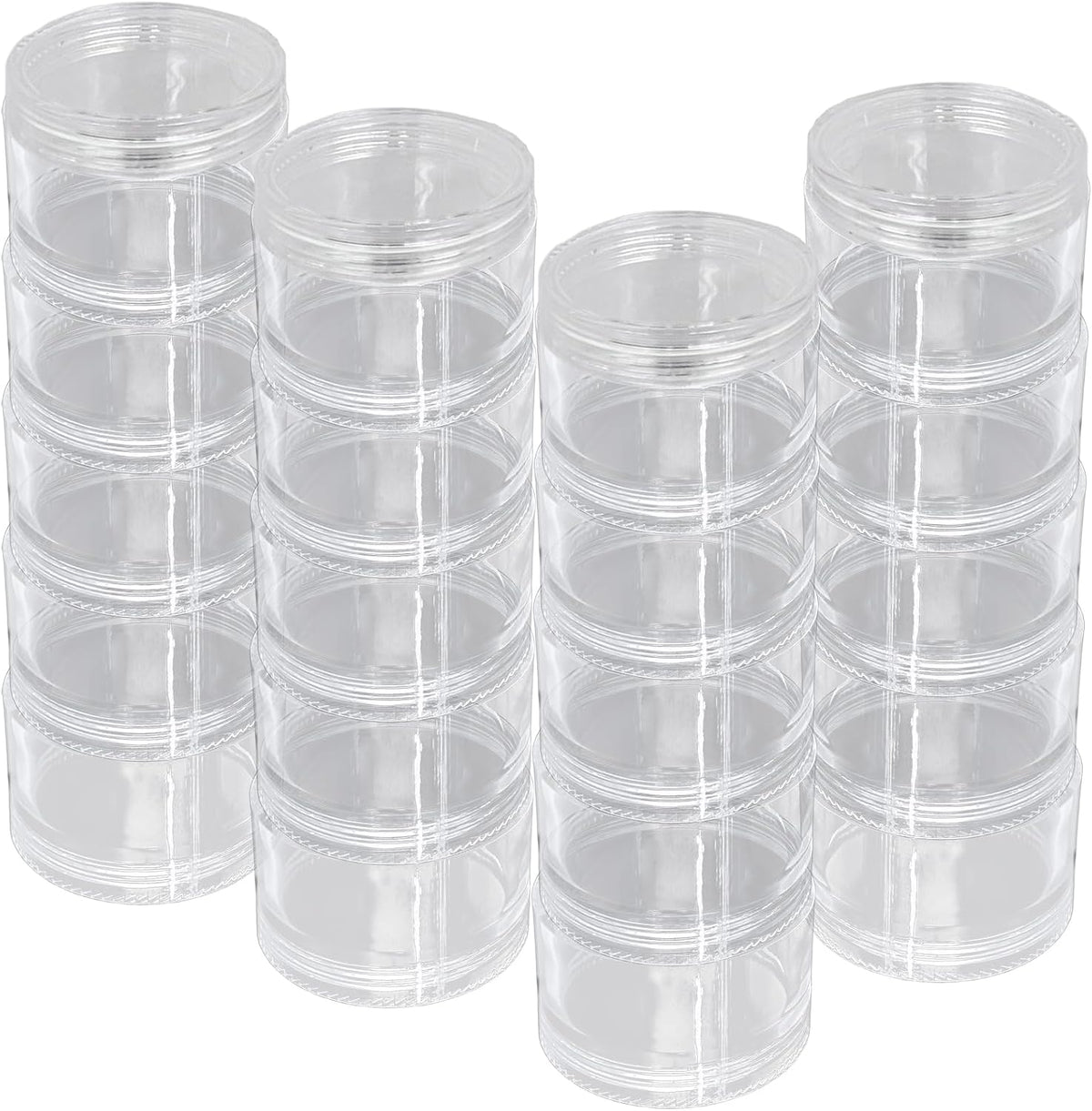 Luomorgo Stackable Clear Plastic Containers, 30ML, 5-Layer, 4 Sets | Screw Lids Organizer, For Cosmetics, Jewelry Beads, Nail Art & Craft Storage