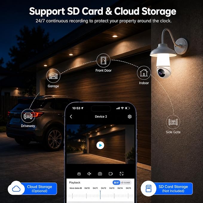 Light Bulb Security Camera, Smart AI Cam 2K HD Outdoor Lightbulb Camera