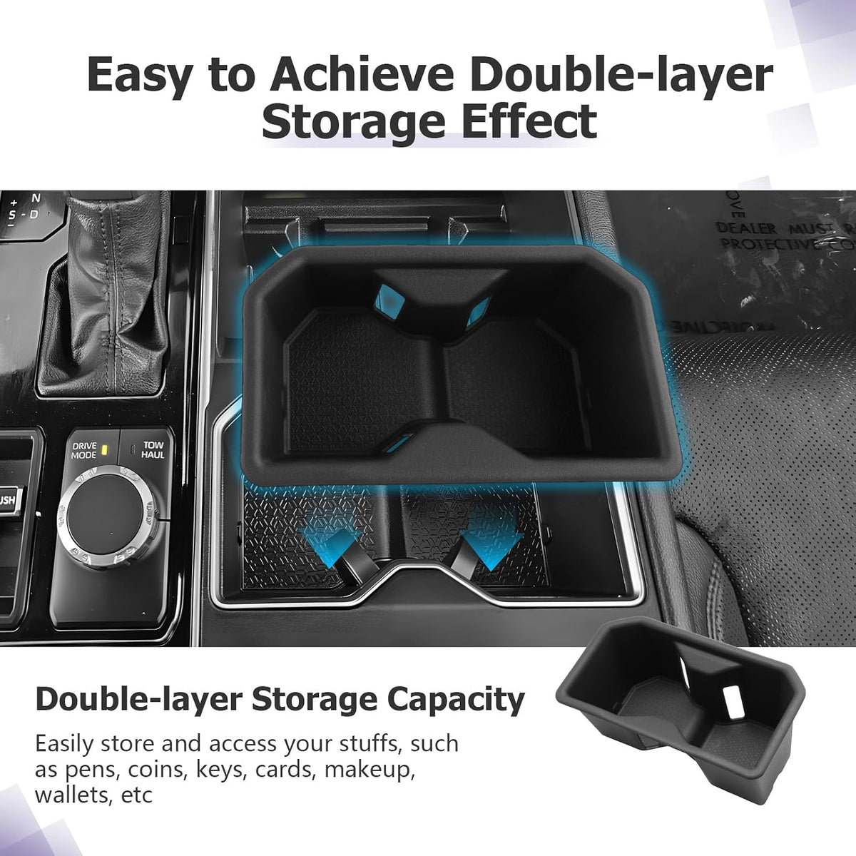 LUWU Center Console Cup Holder Compatible with 2022 2023 2024 2025 2026 2027 Toyota Tundra Accessories Center Console TPE Cup Holder Insert Tundra 2027 Accessories