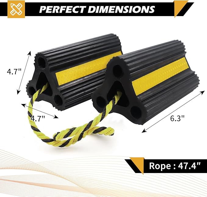 Wheel Chocks for Trailers RVs camper Trucks and Small Aircraft wheel chock, Wheel Chocks Block with 3 Reflective Strips ,Versatile Heavy Duty Solid Rubber Wheel Immobilizers & Chocks[1 Pair 2 Pack]