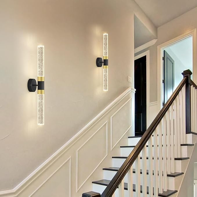 2 Packs LED Wall Sconces Crystal Wall Light Modern Glam Crystal Vanity Lighting Fixtures for Hallway Dining Living Bedroom with 2700K Warm Light Bulbs