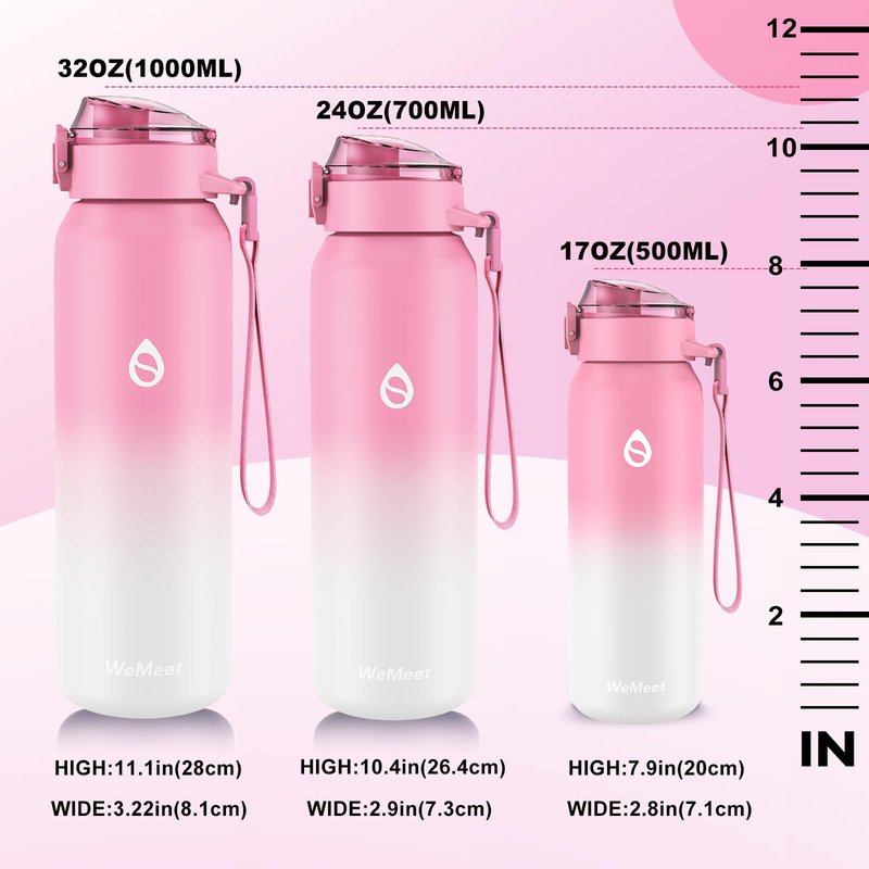 WEMEET Insulated Water Bottle with Removable Straw 17oz, 18/10 Stainless Steel Double Walled Water Cup for Sports, Gym, Travel, and School(PINK WHITE)