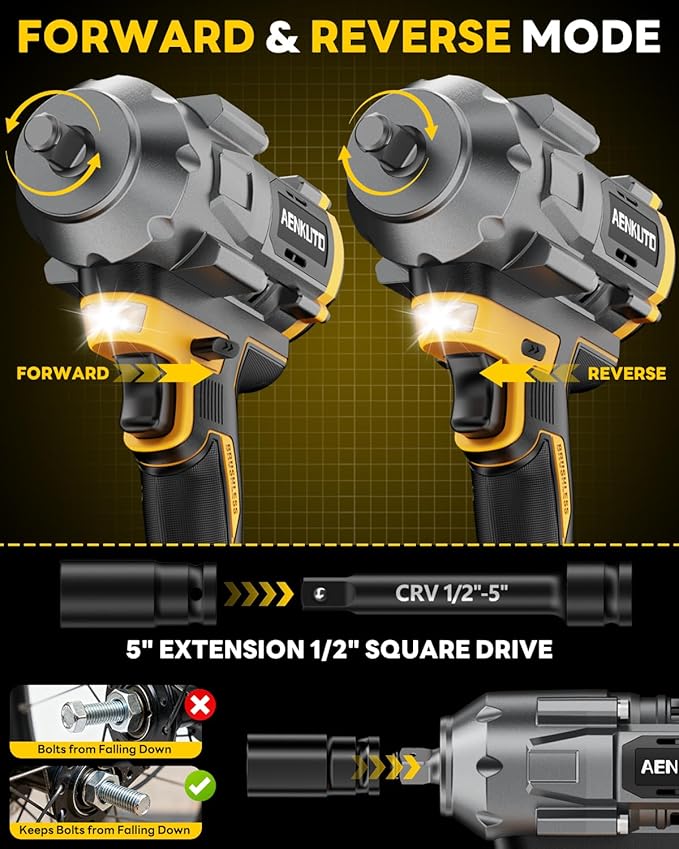 Cordless Impact Wrench for DeWALT 20V MAX Battery,1500Nm (1106 Ft-Lbs) 1/2" Brushless Impact Gun, LED Work Light, 3-Speed High Torque Power Tool for Tire Removal, Rusted Bolts (No Battery)
