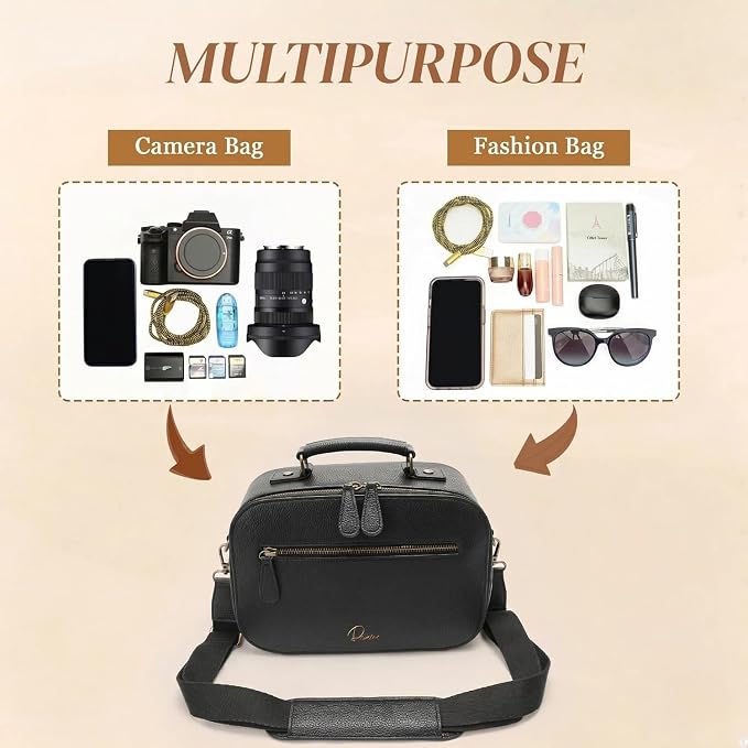 Camera Sling Bag, Waterproof PU Leather Crossbody Camere Bag