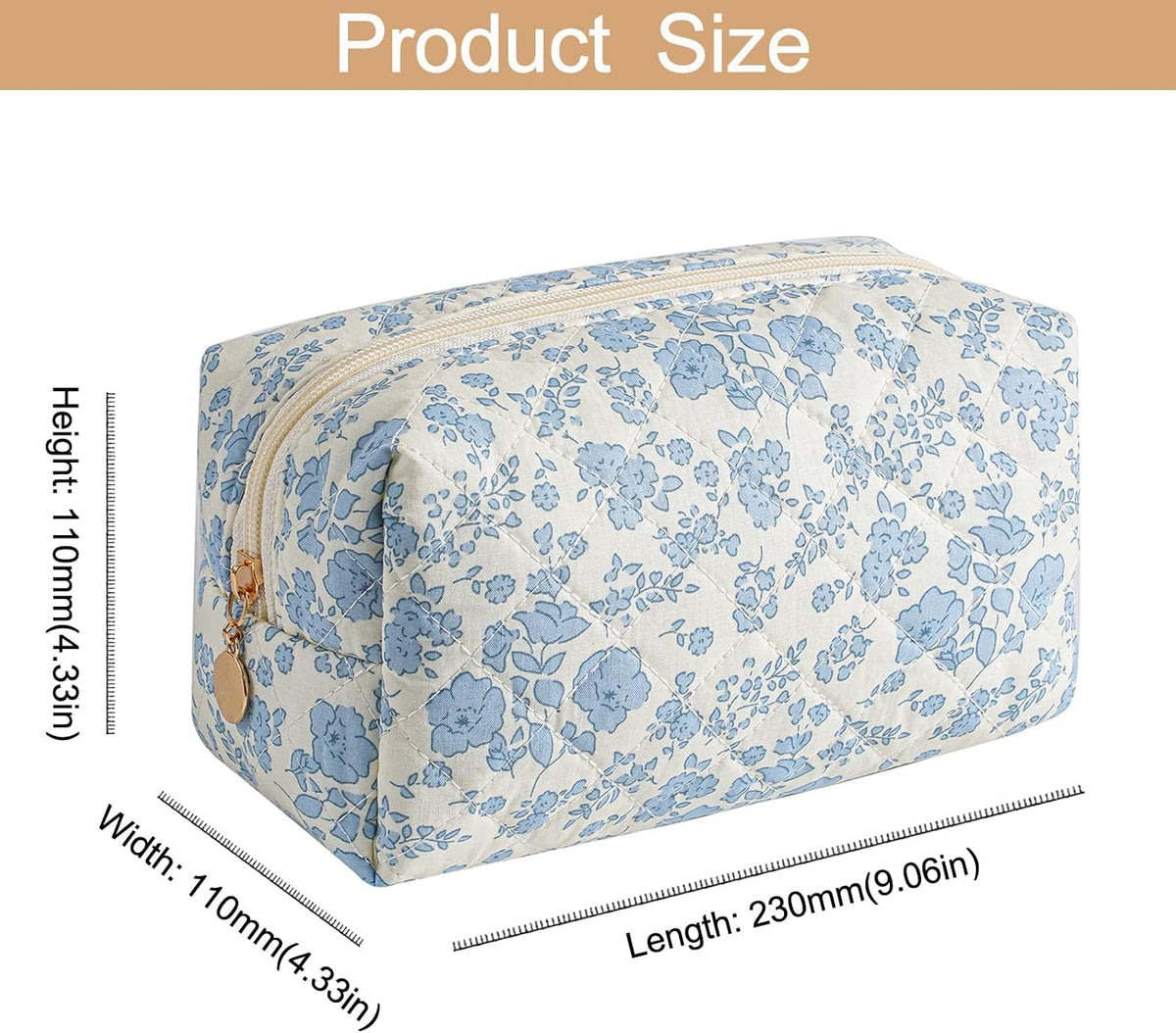 Makeup Bag Travel Cosmetic Bag for Women Girls, Zipper Make Up Pouch, Floral Flowers Toiletry Organizer Makeup, Portable Storage Cosmetic Travel Cloth Bag (Blue Floral+Flower-Red)